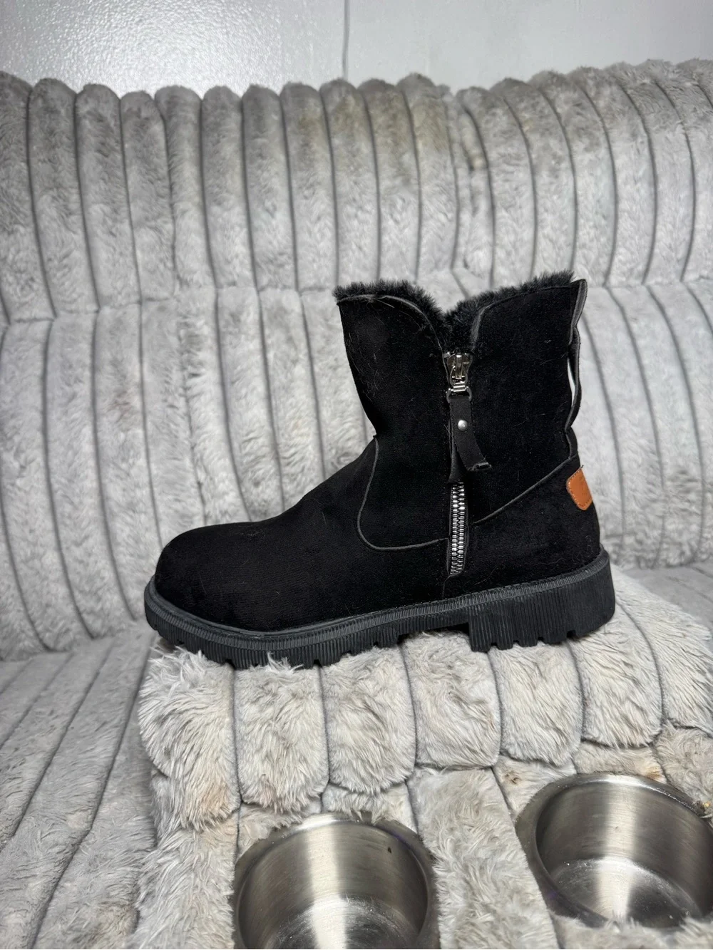 Men's Black Suede Zip-Up Fur-Lined Ankle Boots
